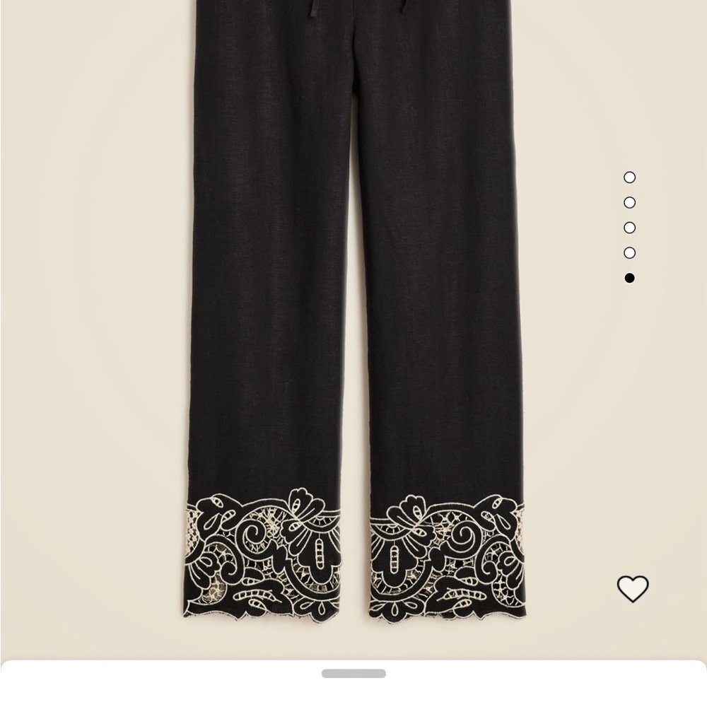 J. Crew Black Soleil pants in embroidered linen